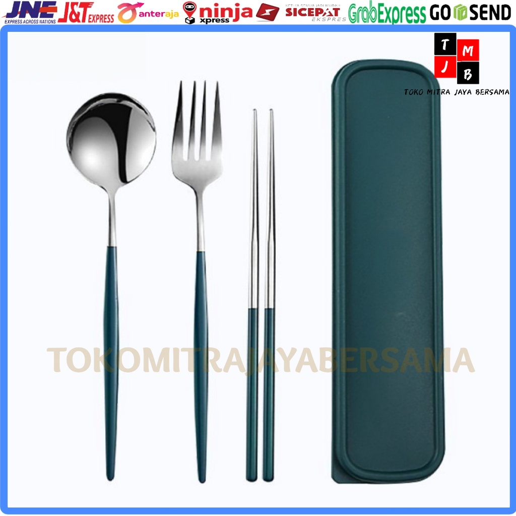 SET SENDOK GARPU SUMPIT KOREA STAINLESS STELL KOTAK BOX 3 IN 1 TRAVEL KOREA ALAT MAKAN PERLENGKAPAN