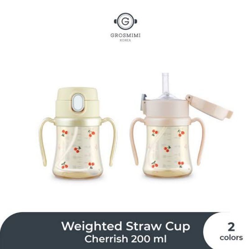 Grosmimi PPSU Cherrish Weighted Straw Cup 200ml 300ml Botol Minum Anak Premium - Tempat Minum Anak Bayi Exclusive