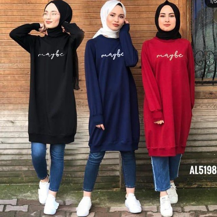grosir fashion jakarta - baju atasan wanita tunik muslim MAYBE 3 warna - Merah