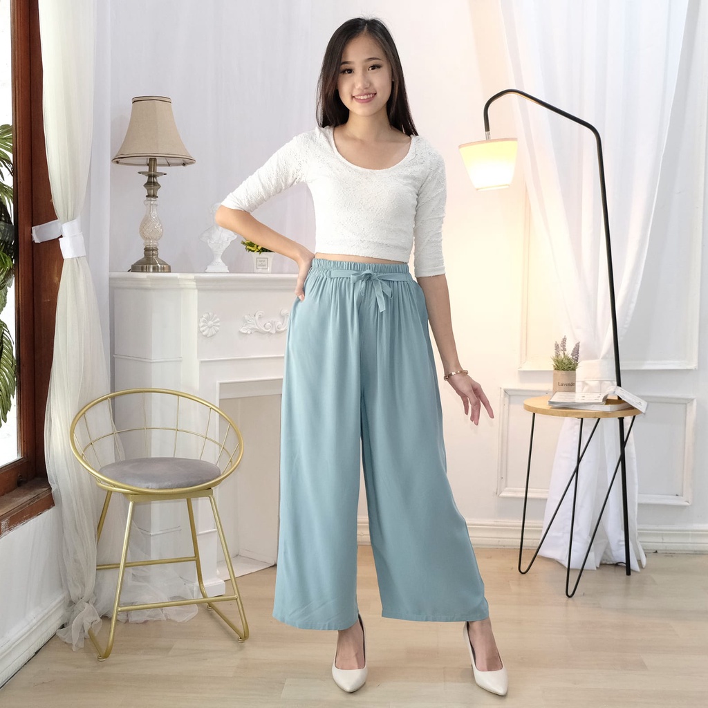 Celana Kulot Rayon Wanita Loose Cullote Pants Homewear fit to XL