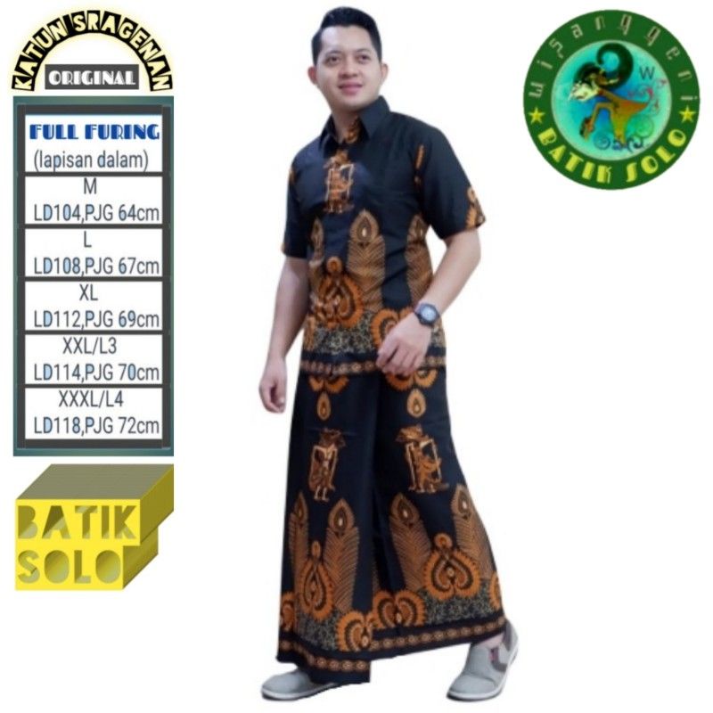 Setelan Baju Kemeja Pria Batik Lengan Panjang Pendek Sarung Celana Kemeja Casual Formal Baju Cowok H