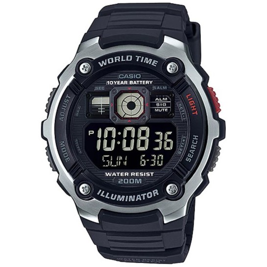 Casio Original AE-2000W-1B / AE2000W-1B Jam Tangan Pria - Digital - Karet - Silver Hitam