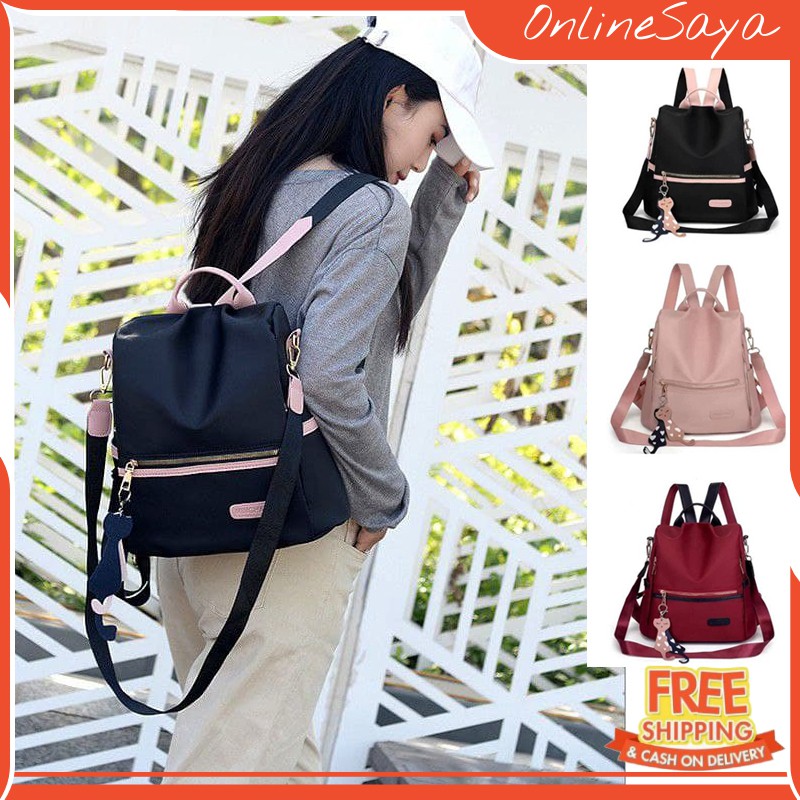 ONLINESAYA - TAS RANSEL ANTI AIR STEIN TA126B5 BACKPACK PINK MOTIF KUCING WANITA HITAM