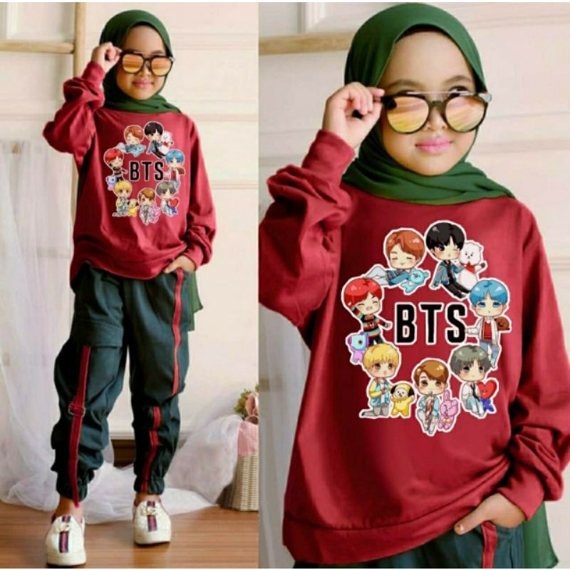 3 UKURAN S M L PAKAIAN ANAK SETELAN SET B.T.S. KID FEHM