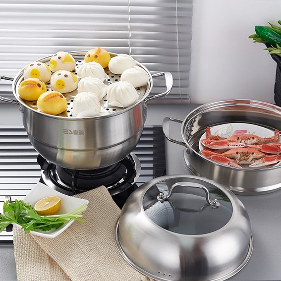 Panci Steamer Stainless Steel 3 Susun Panci Serbaguna Panci Kukus Steamer Tingkat Dimsum Kukusan