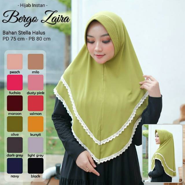 HIJAB / JILBAB INSTAN BERGO RENDA PREMIUM - BAHAN STELA HALUS