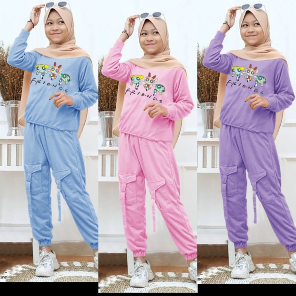 SET KID PPFG SETELAN BAJU ANAK REMAJA PEREMPUAN warna pink Lilac lavender ungu biru SET JOGGER ANAK TANGGUNG SETELAN BAJU MUSLIM ANAK SEHARI-HARI Kekinian baju anak murah