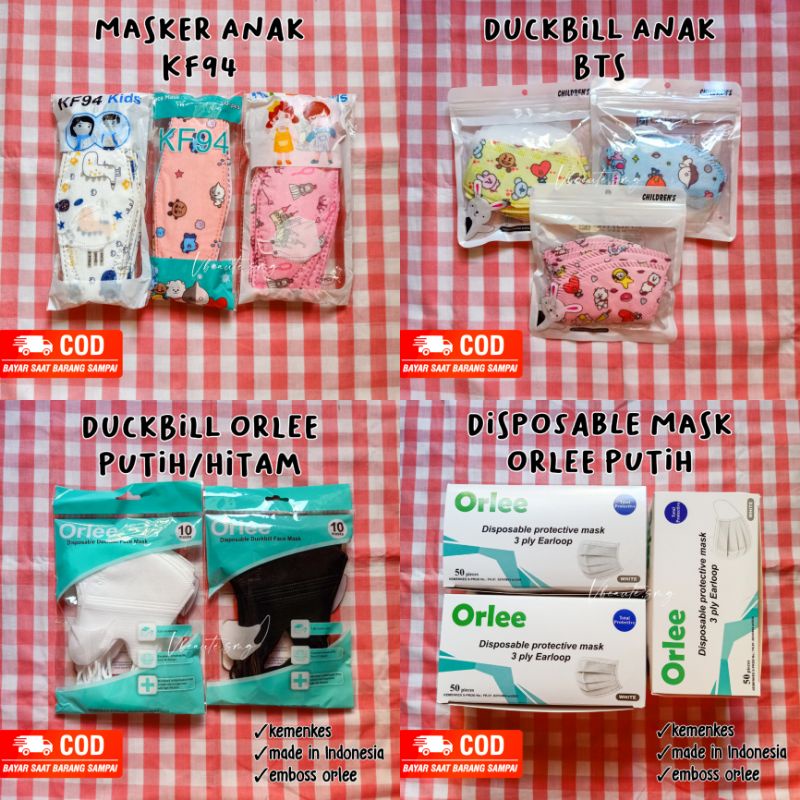 [vbeauté] KF94 Masker Anak Karakter/Bts/KN95/orlee duckbill/masker kain 3ply