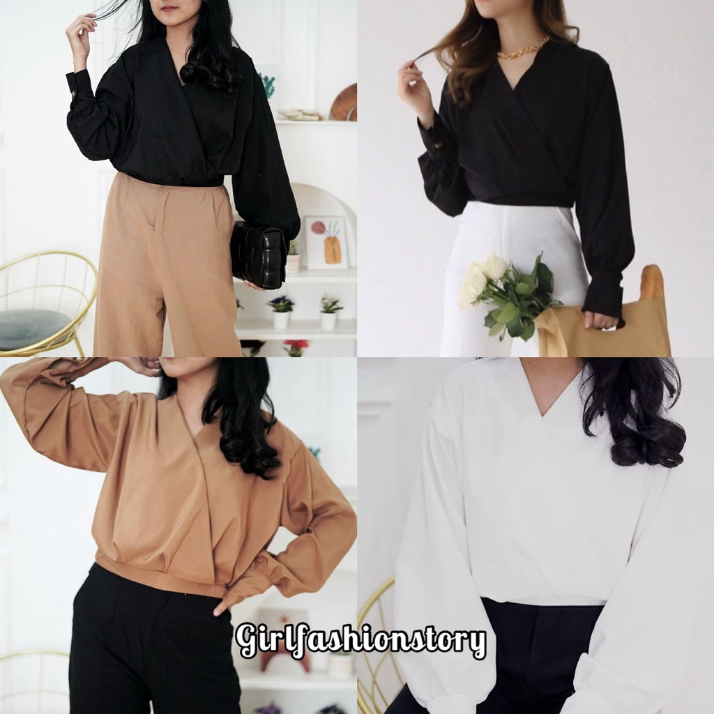 BEFAST - ZFS OOTD Wanita Blouse NICA / ODETA TOP / Pakaian Blouse Kasual / Blouse Polos Formal / Blouse Kerja / Atasan Lengan Pendek / Termurah / Terlaris / Blouse Leher V