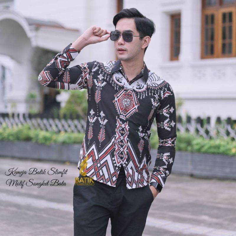 PRABUSENO // Batik Pria Lengan Panjang Size Slimfit Motif Songket Bata Original By Batik Prabuseno