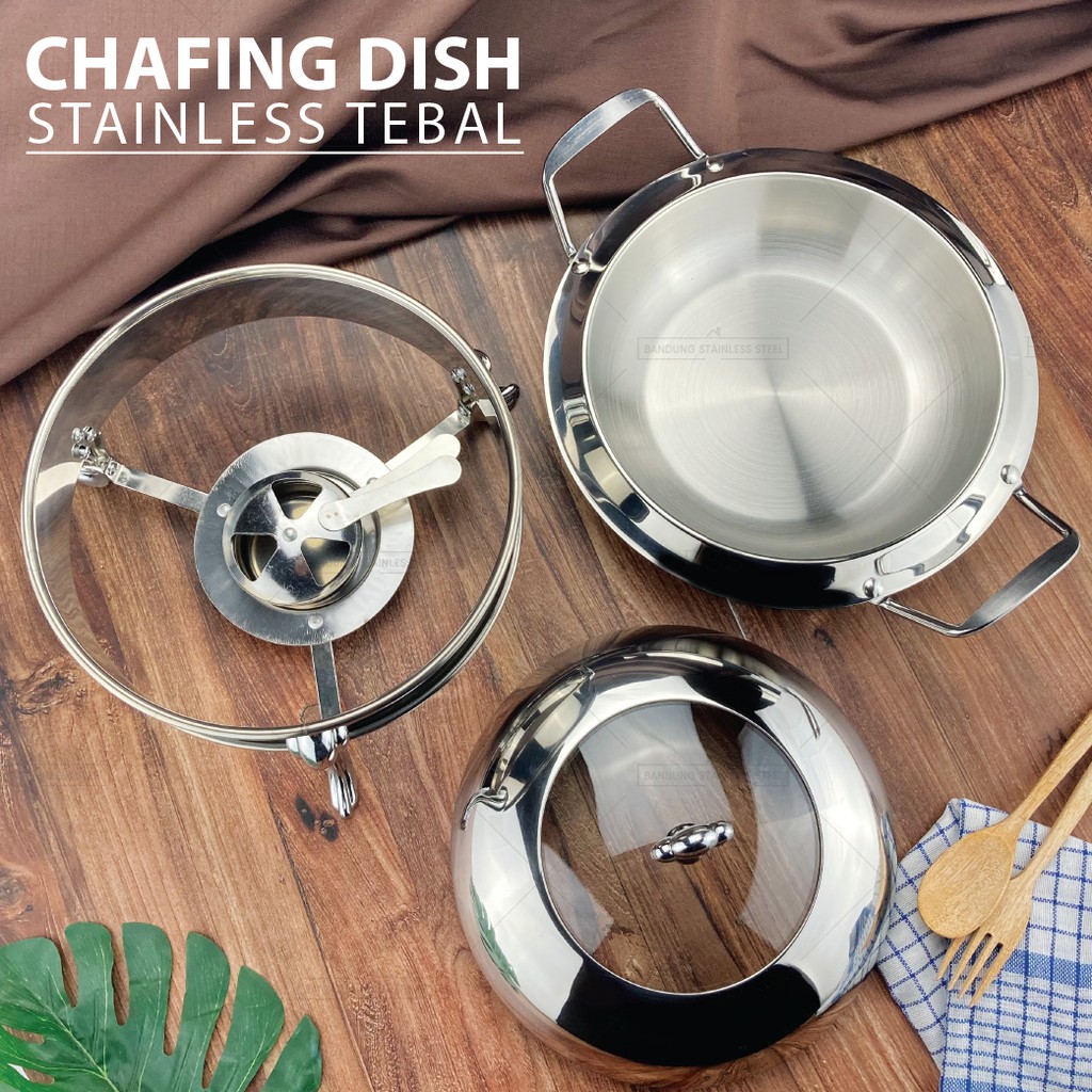 Chafing Dish Tempat Wadah Prasmanan Makanan Saji Stainless Tebal 22cm 24cm Silver Emas Mewah Elegan