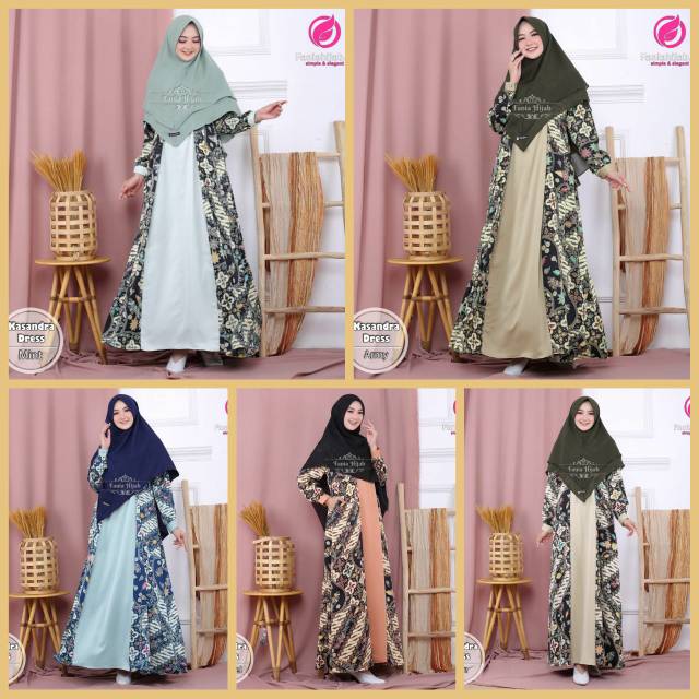 KASANDRA DRESS by Fania Hijab Gamis Motif Batik Busui Kondangan Size XS S M L XL XXL