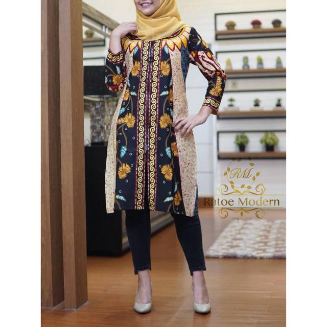  Tunik  Batik  Ratoe Modern kode 124 Model sleting full depan  