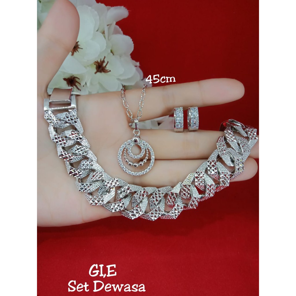 SET PERHIASAN LAPIS EMAS PUTIH 24K BERKILAU SEPERTI ASLI