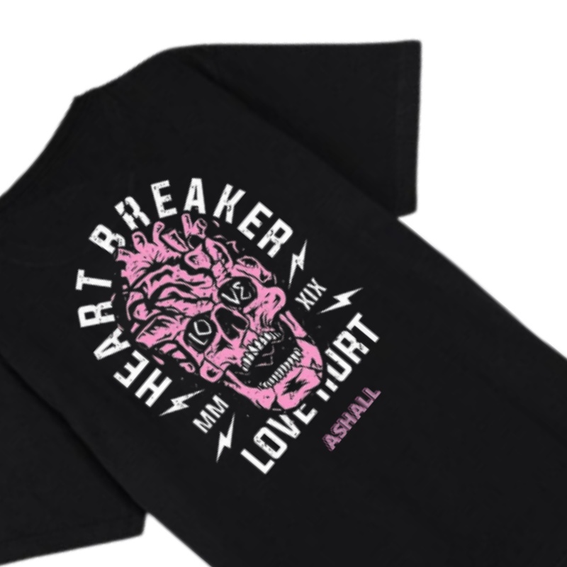 Ashall Project - Kaos Pria Heart Breaker Pink Skull Black 05