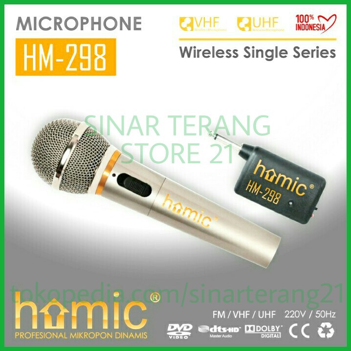 Mic WIRELES + KABEL HOMIC HM-298 Microfon Microphone Tanpa Kabel HM298