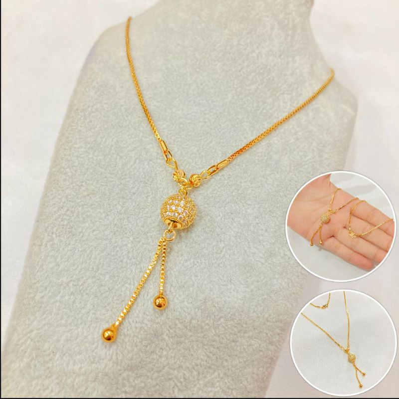 Kalung bola cantik perhiasan titanium gold 18k