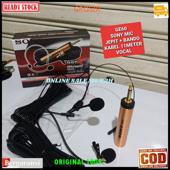 G60 Sony mic kabel headset + jepit clip on kancing kerah baju GE60 klip condesor bando mik cable profesional pro vocal vokal karaoke mikrophone mini microphone audio sound system panggung dj studio sensitif aux emas YOUTUBER  BISA DIGUNAKAN SEGALA JENIS A