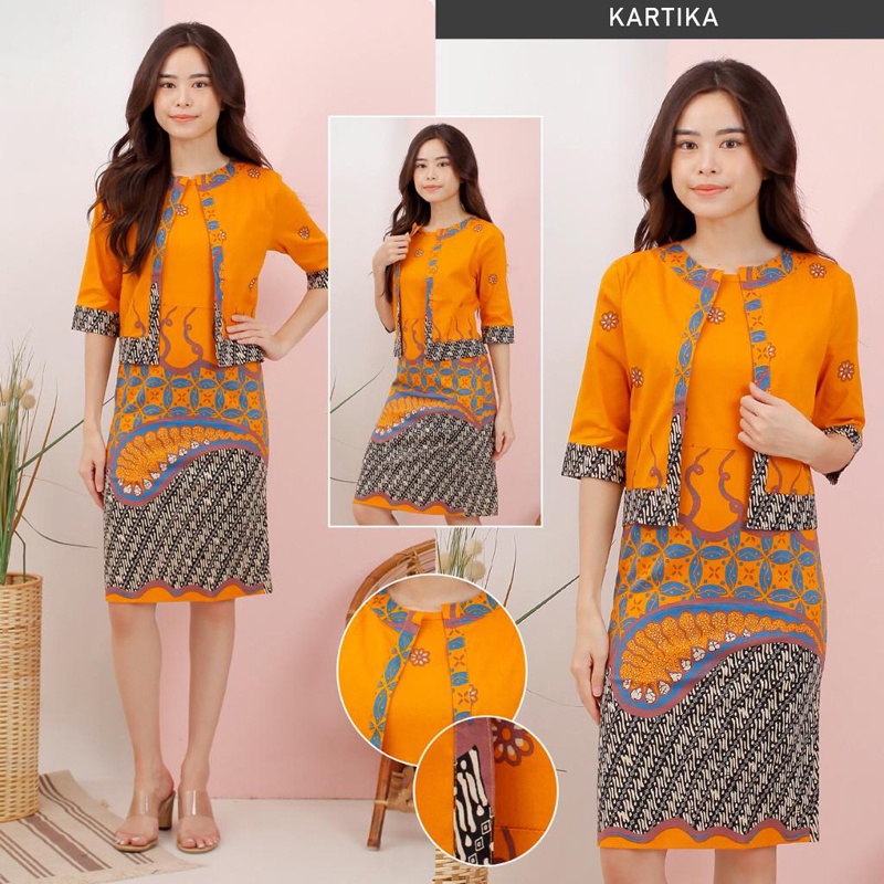 Kartika Dress Batik Wanita Dress Wanita Terusan Batik Couple Blazer 3/4 Luaran Outer Seragam Family 