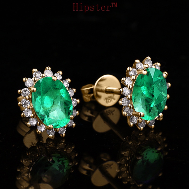 Light Luxury Full Diamond SUNFLOWER Natural Green Crystal Ear Studs