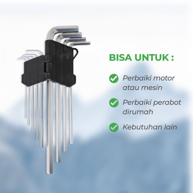 Kunci L panjang Set Lengkap 9 Piece Ball Point Hex Key Murah