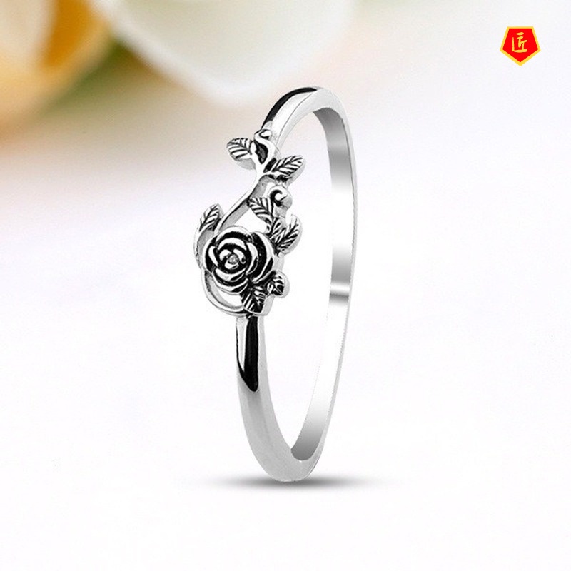 [Ready Stock]925 Silver Vintage Silver Rose Ring