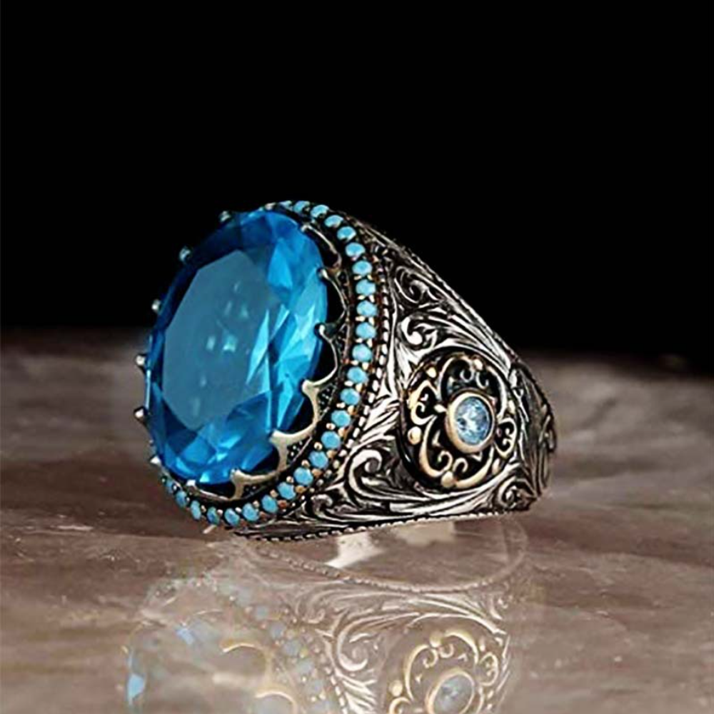 Cincin Kawin Pria Fashion Perhiasan Safir Kristal Berlian Biru Baja Titanium Perak Antik Silver Rings