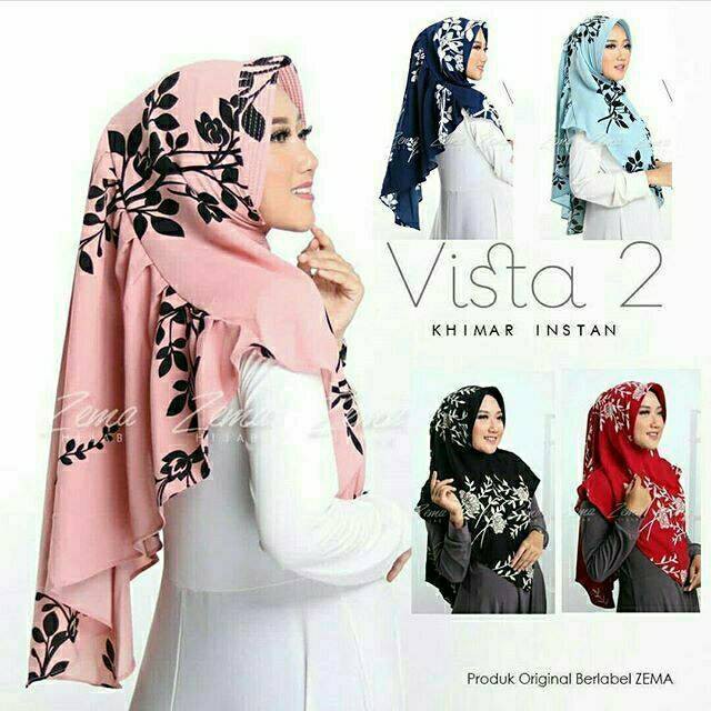 Khimar VISTA  Kerudung Jilbab Instan Syari Motif Pet Antem Rempel