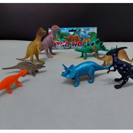 Mainan Miniatur Dinosaurus Ukuran Tanggung Dino World Isi 8