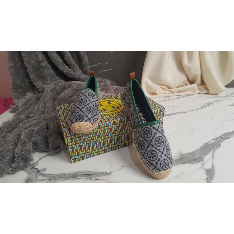 Tory Burch Flat Shoes Fisherman Monogram Green