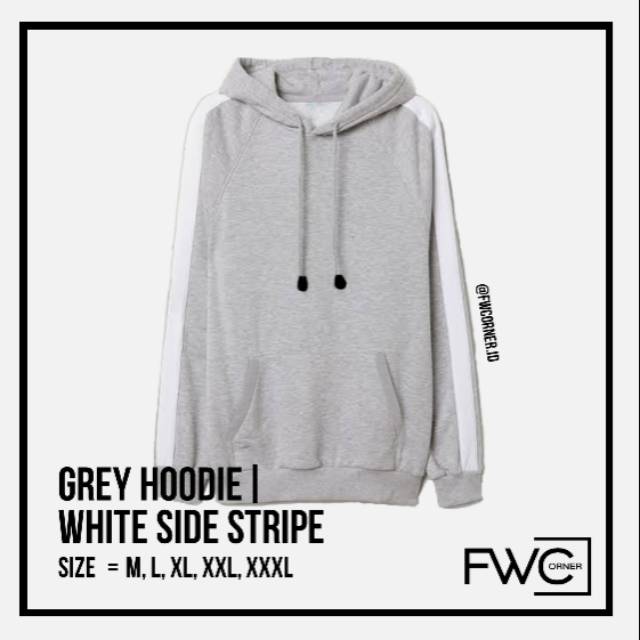  BAJU  ATASAN HOODIE ABU  POLOS  LIST PUTIH WHITE SIDE 