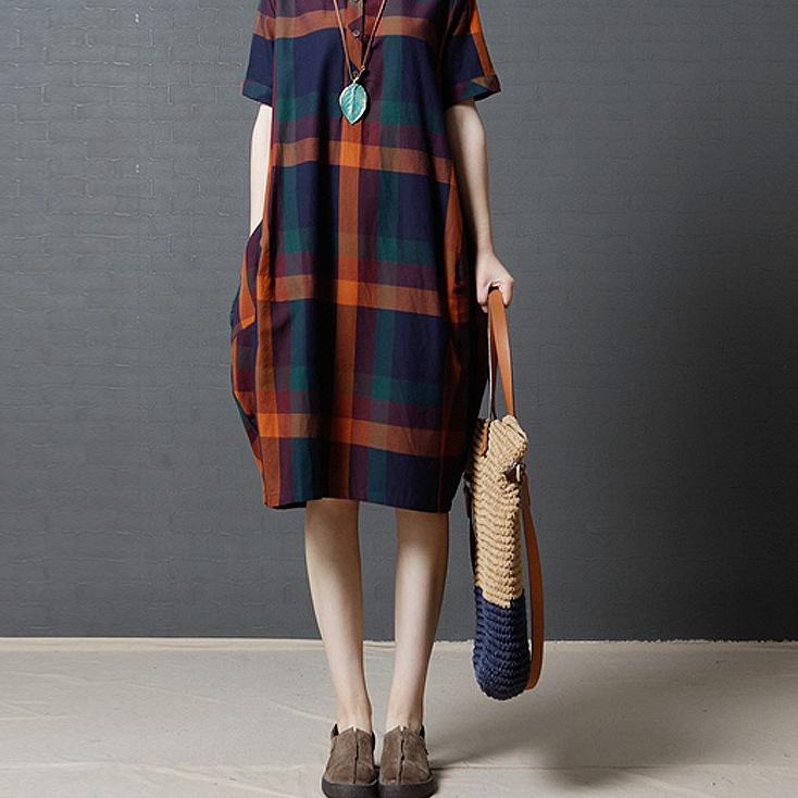Bagus Banget.. ZANZEA Womens Fashion Casual Short Sleeve Lapel Plaid Loose Dress