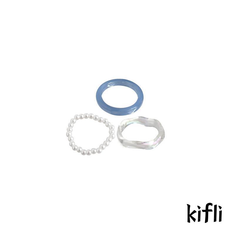 3pcs / Set Cincin Mutiara Resin Bahan Akrilik Untuk Wanita