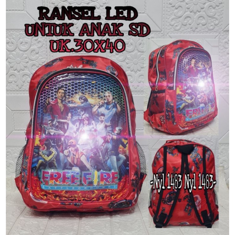 FREE FIRE - Tas Ransel Anak Laki-laki Karakter Gaming Lampu LED //Tas anak sekolah SD