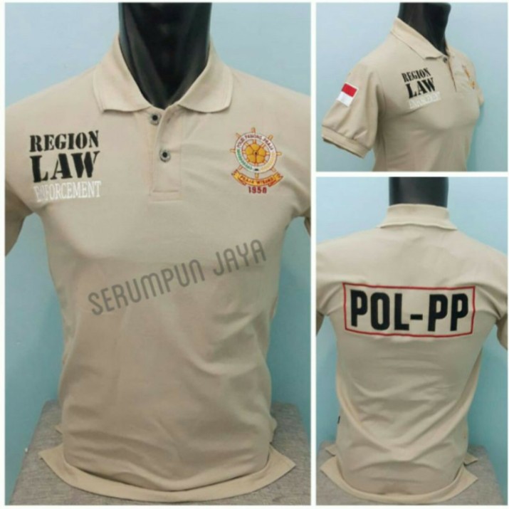 KAOS SATPOL PP - KAOS KERAH POL PP KREM - KAOS SATPOL PP RODA GILA KREM FULL BORDIR