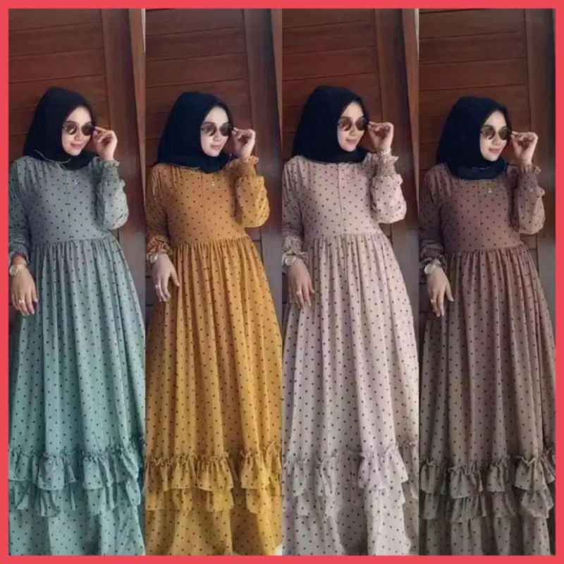 (COD) BAJU PAKAIAN FASHION WANITA CEWE DRESS GAMIS MAXY POLKADOT CERUTY BABYDOL PREMIUM TERBARU