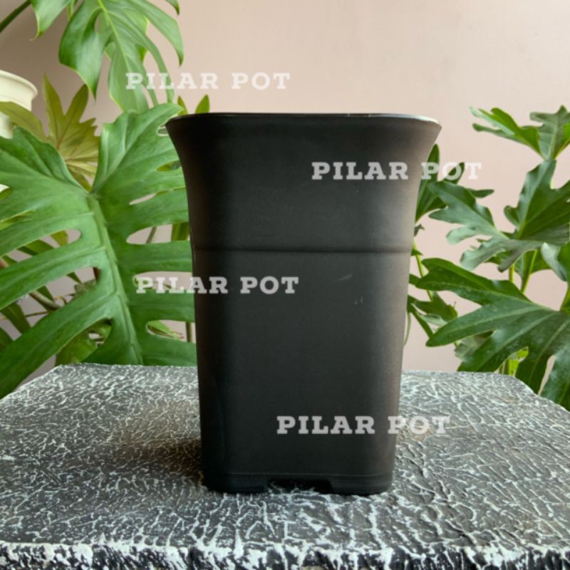 pot bunga kotak HITAM mini(88) 8.5cm untuk menanam kaktus&amp;bibit - Hitam