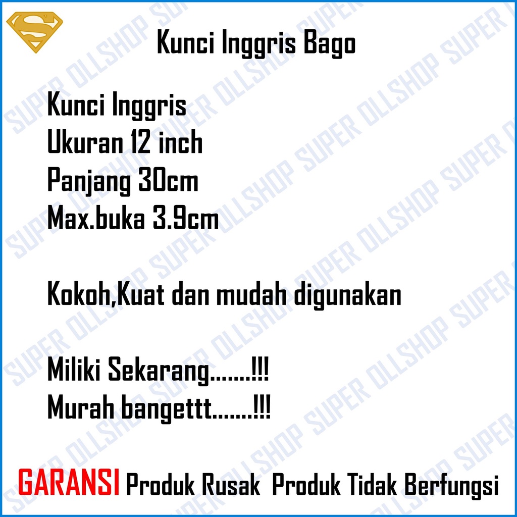 Kunci Bago Inggris Bako Baco Ingris Adjustable Wrench 12 Inch 300 Mm