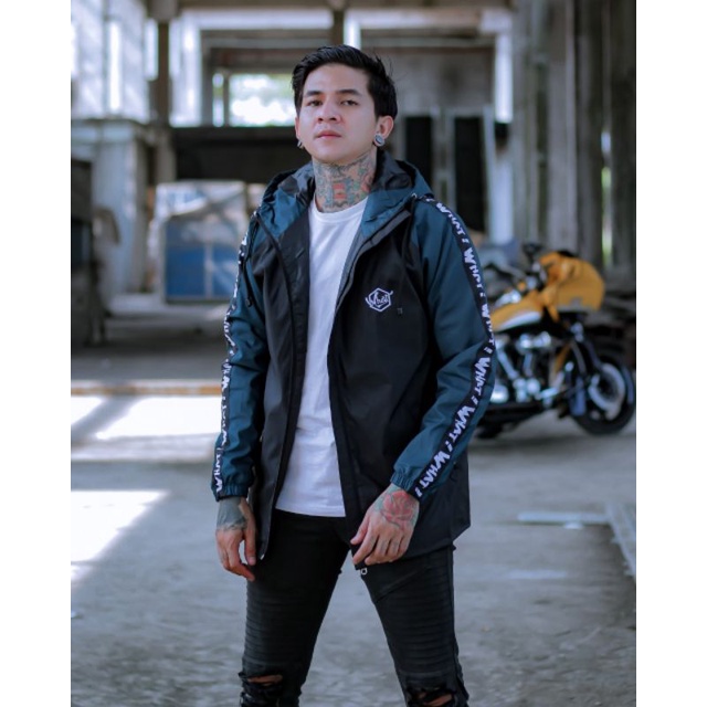 INDIGO JAKET PARASIT RUNNING SPORTY INDIGO TRADEMARK - JACKET 3D CASUAL SO WHAT LIST STRIPE PLAT RAG