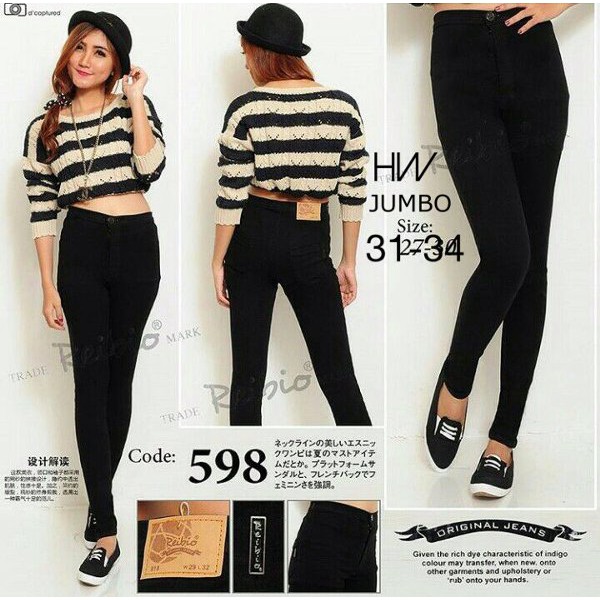 UNIX Celana Jeans Fashion Wanita (HW Hitam Jumbo Size)