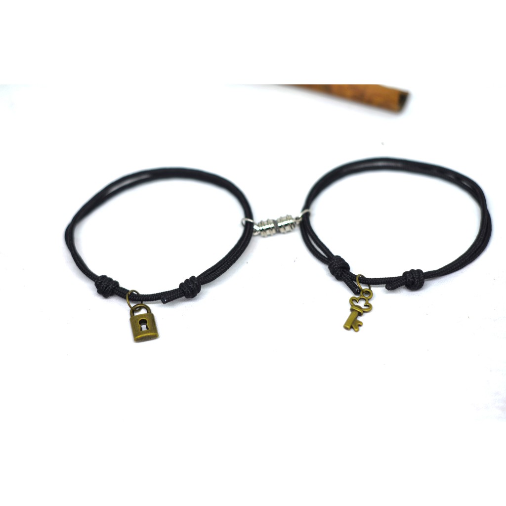 2 Pcs Gelang Magnet Couple Pria Wanita Hitam Polos Sahabat