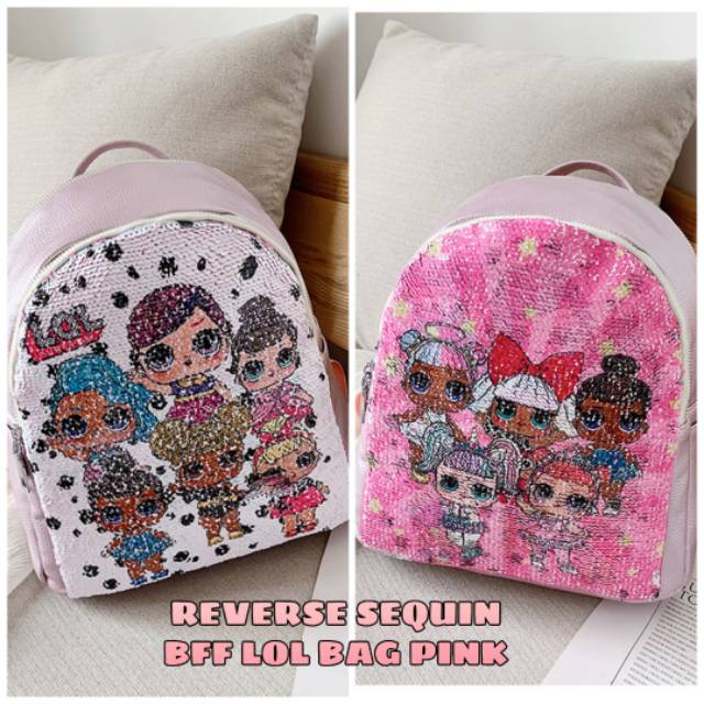 TAS RANSEL REVERSE SEQUIN ANAK BERUBAH GAMBAR MOTIF LOL BFF UNICORN IMPORT BAGUS