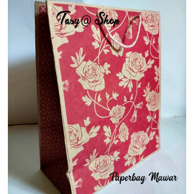 

Paper bag / tas kertas motif mawar ukuran 20x25