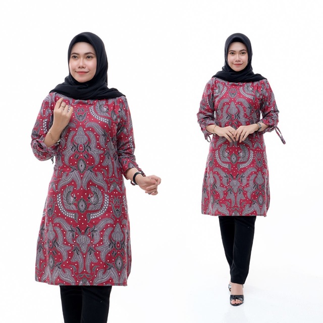 tunik wanita batik kantoran seragan murah jumbo big size ayam angrem merah