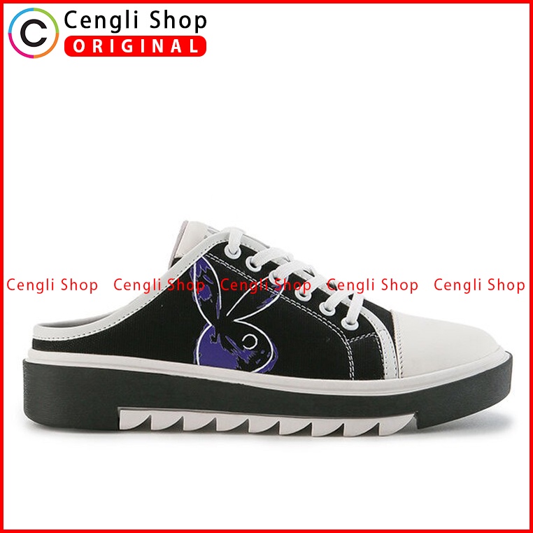 SEPATU SANDAL PLAYBOY WANITA ORIGINAL CASUAL BRANDED ASLI HITAM PLW01