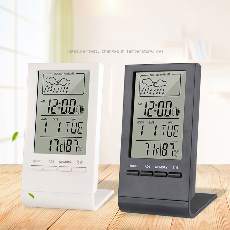 Jam meja digital plus kalender termometer Hygrometer prakiraan cuaca cocok untuk meja kantor exclusive KKMOON Jam Mini Digital Thermometer Hygrometer Weather Station - CX220 Multifunctional LCD Large Screen Electronic Digital Thermometer Hygrometer Clock