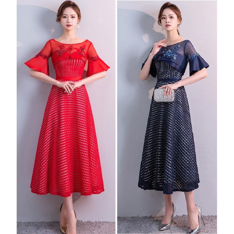 Gaun Pesta 0511118 Navy Merah Party Dress Gown