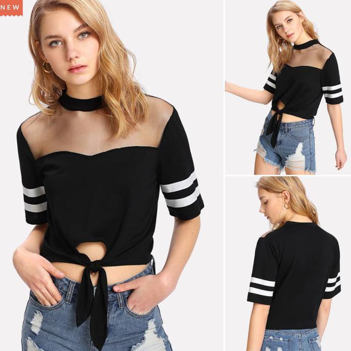 920331 BAJU CEWEK SEKSI GAUL TRENDY BASEBALL CROP TOP BUSTIER SEXY TOP