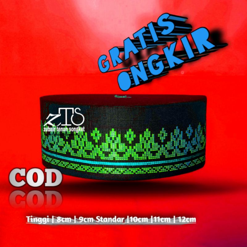 Peci Songket Zubair tenun Songket kopiah songkok warna biru muda lis biru promo