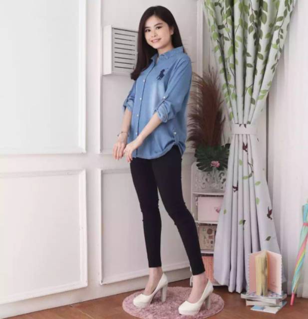 KEMEJA JEANS ATASAN WANITA LENGAN PANJANG